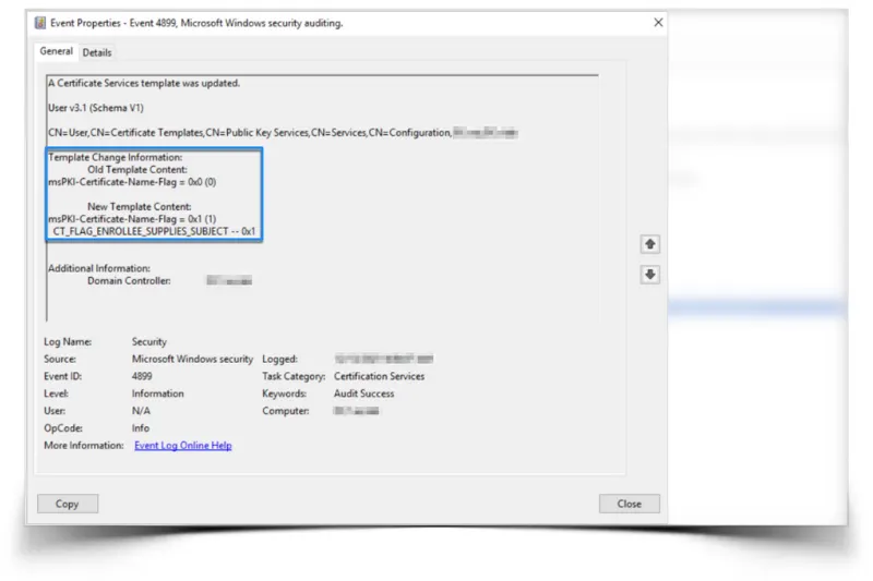 Example of template vulnerable to the ESC1 escalation path