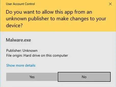 UAC User Account Control Prompt Example