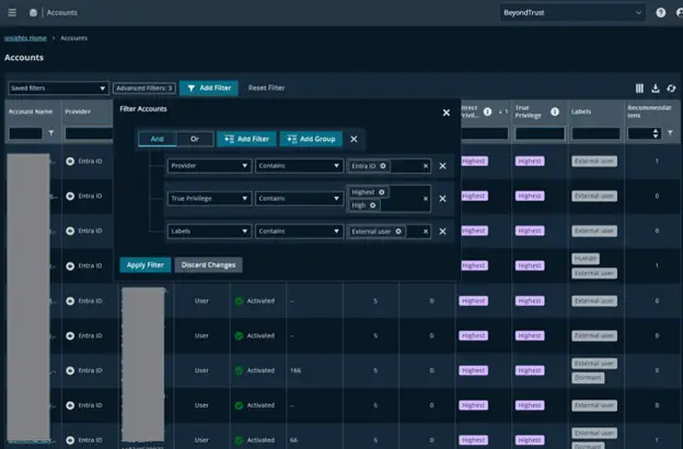 Insights account filter for privileged Entra ID guest accounts