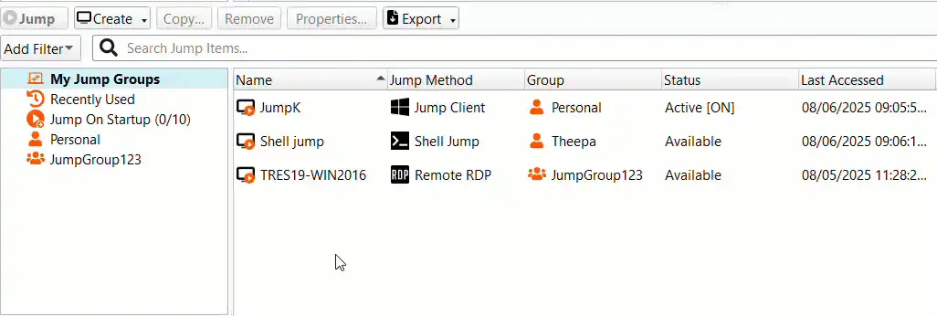 Auto Start Sessions for Jump Items