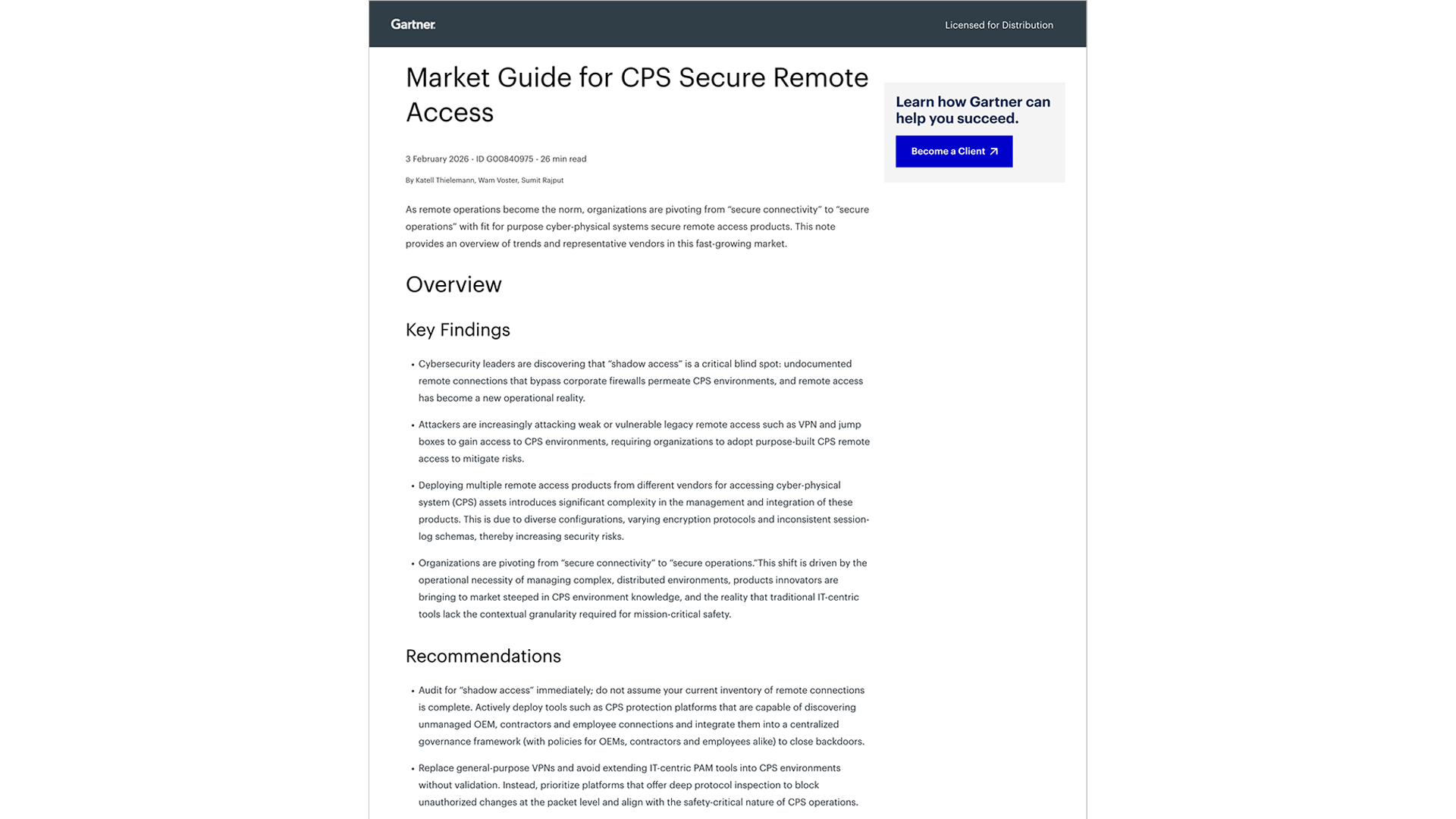 Gartner® Market Guide for CPS Secure Remote Access