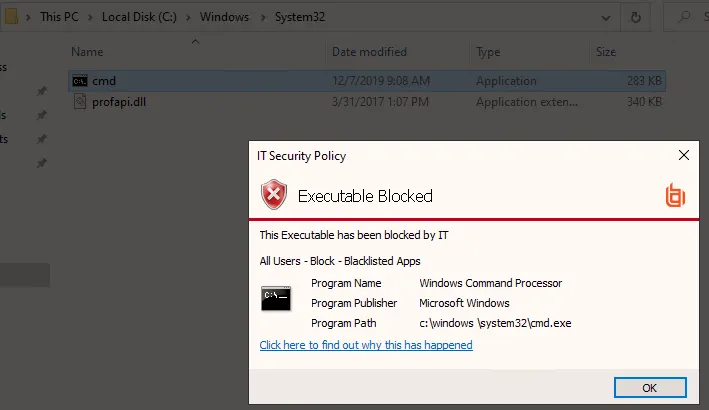 Mock Folder Exploit Blocked Using Application Rules