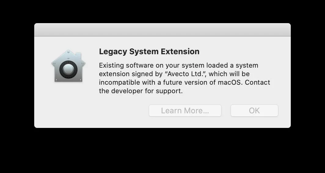 Mac Legacy System Extension Popup