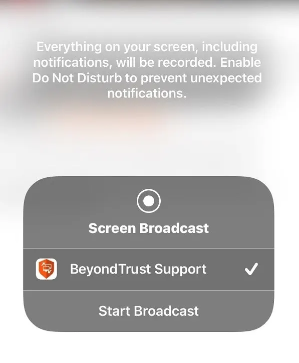Screen To Initiate Screensharing With Remote Support