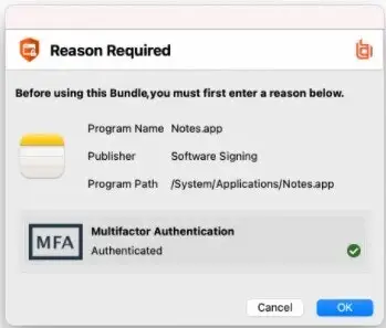 Privilege Management Mac Successful Authentication Message