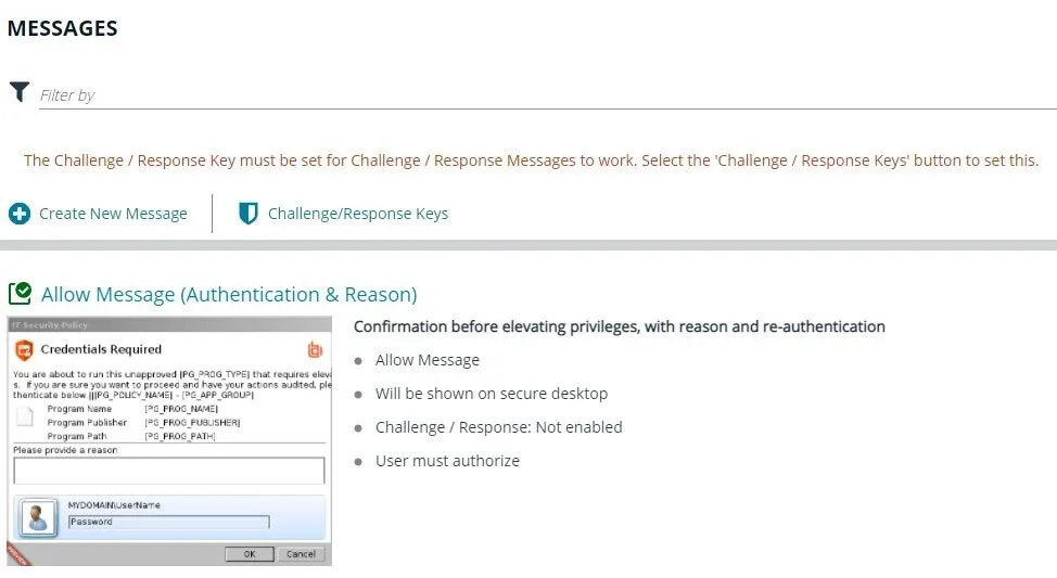 Allow Message Authentication Reason