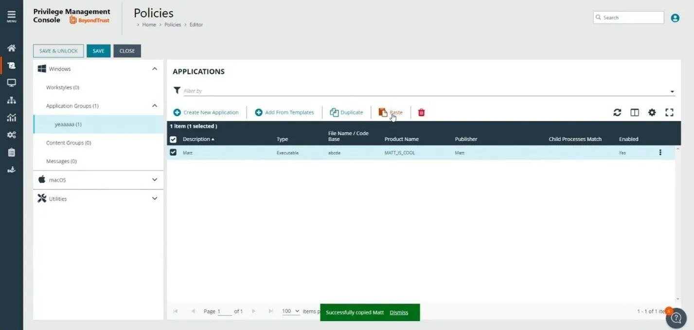 How to copy and paste an application definition