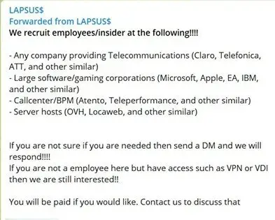Lapsus Recruits Insiders