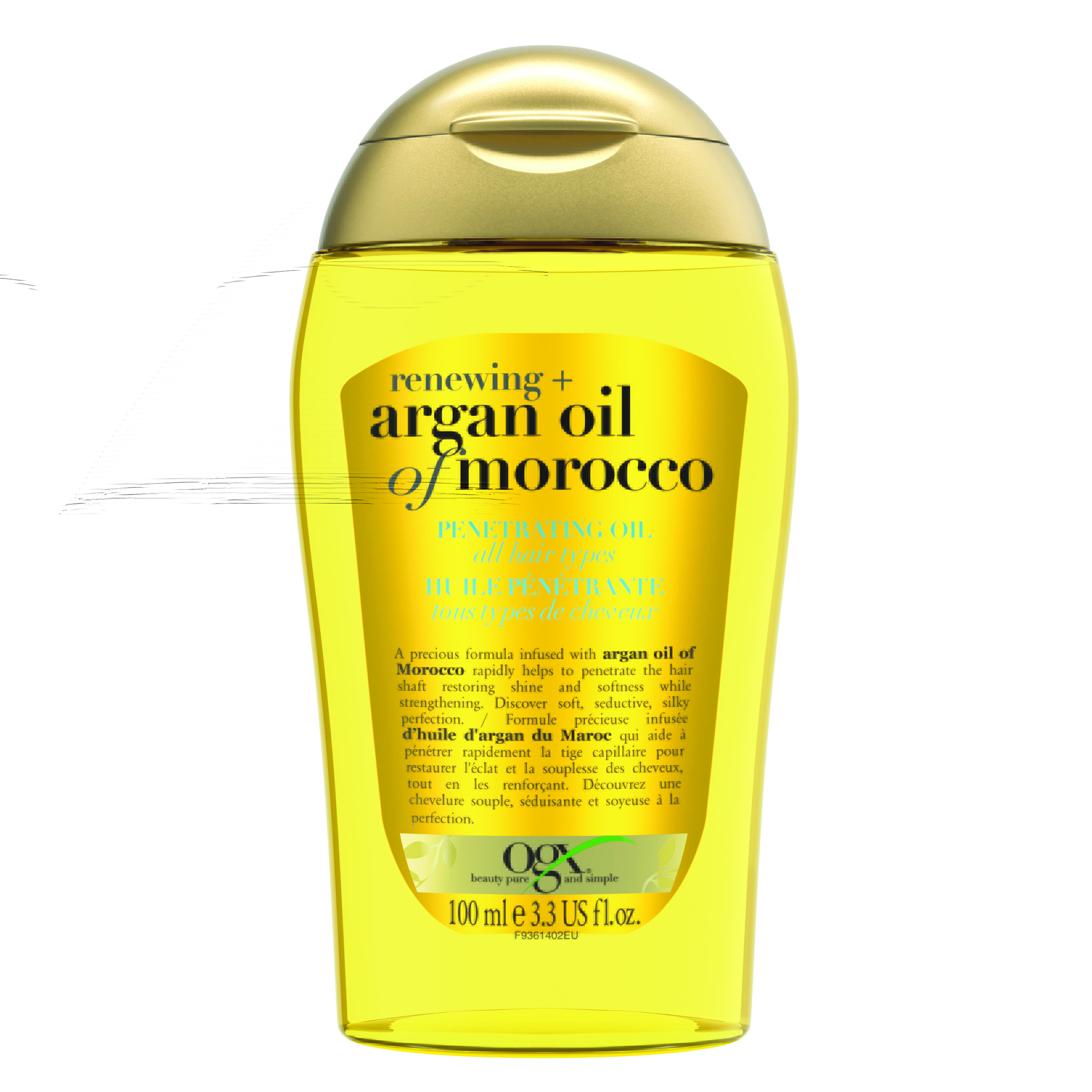 Vue de face l’huile pénétrante régénérante + huile d’argan du Maroc OGX®, bouteille de 100 mL