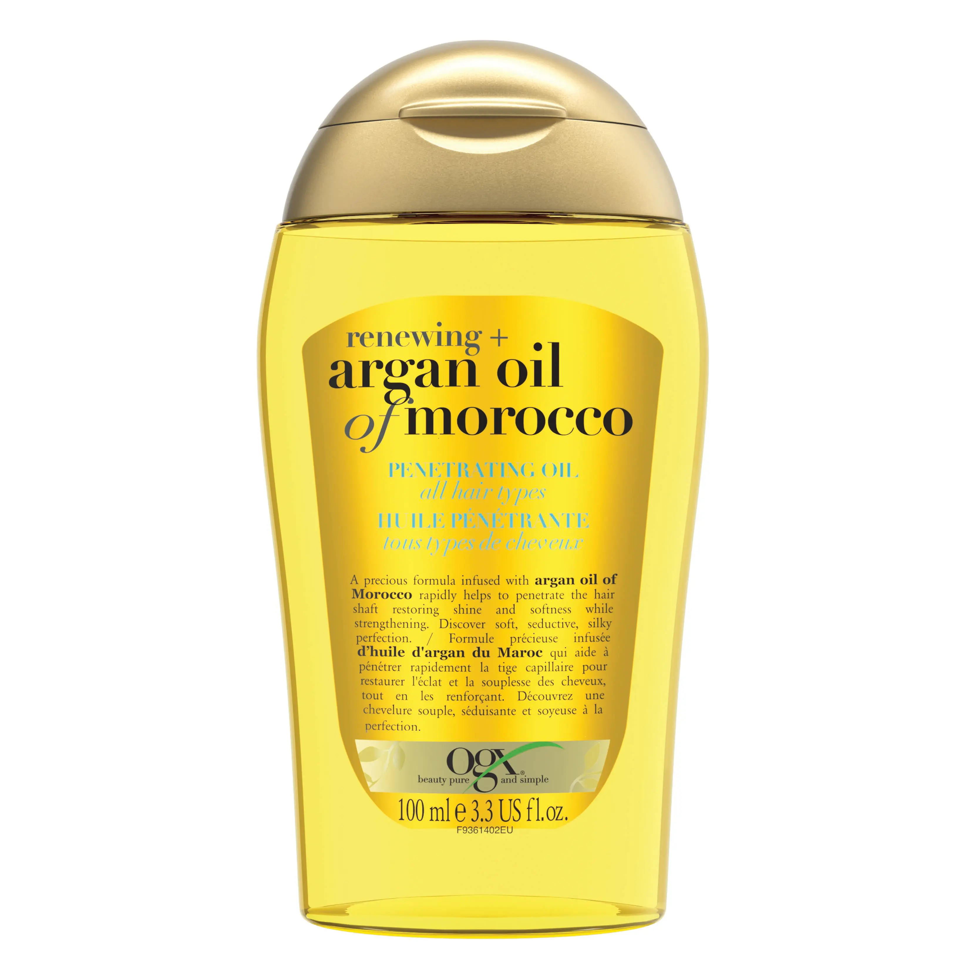Vue de face l’huile pénétrante régénérante + huile d’argan du Maroc OGX®, bouteille de 100 mL