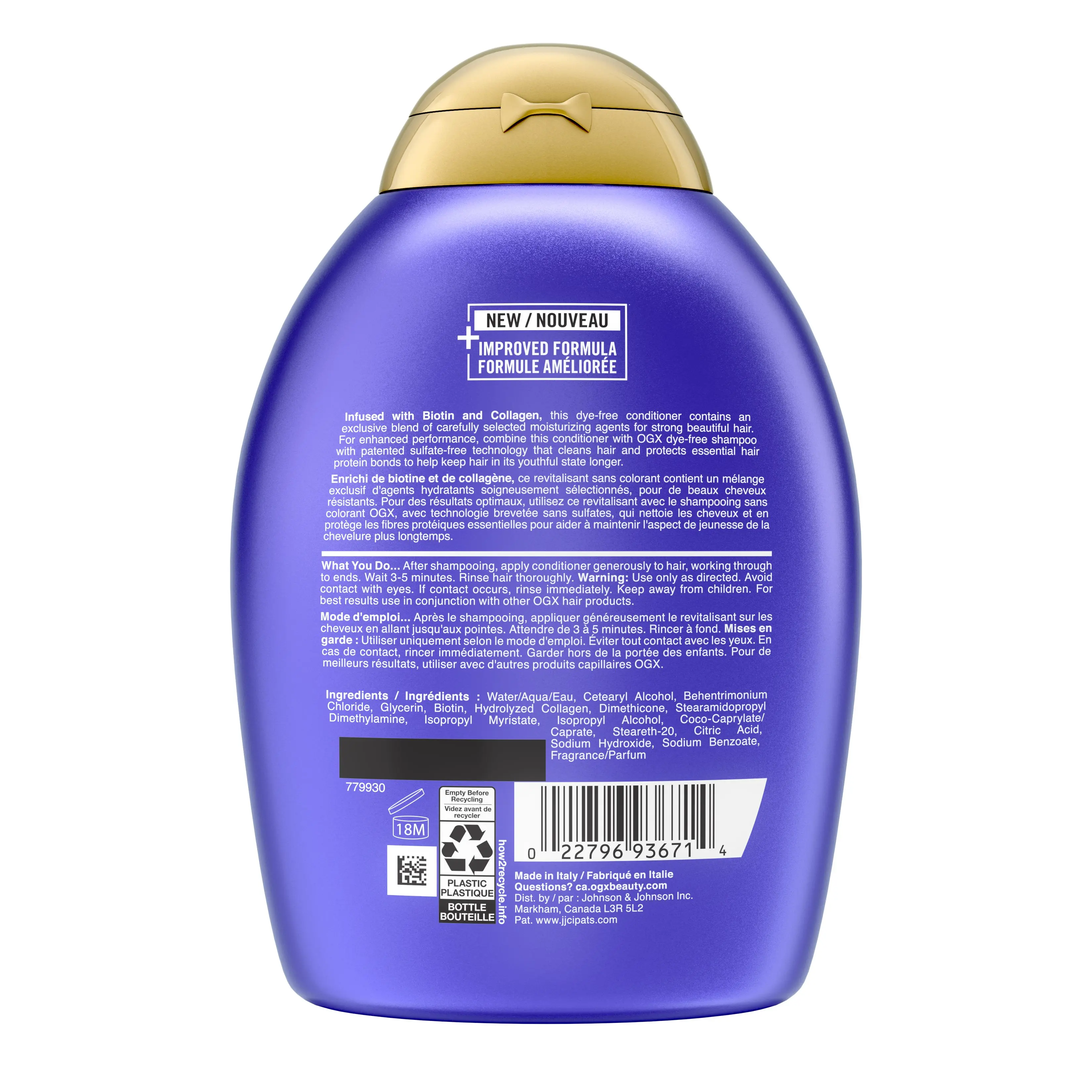 Back shot of OGX® Thick & Full+ Biotin & Collagen Volumizing Conditioner, 385mL, squeeze bottle