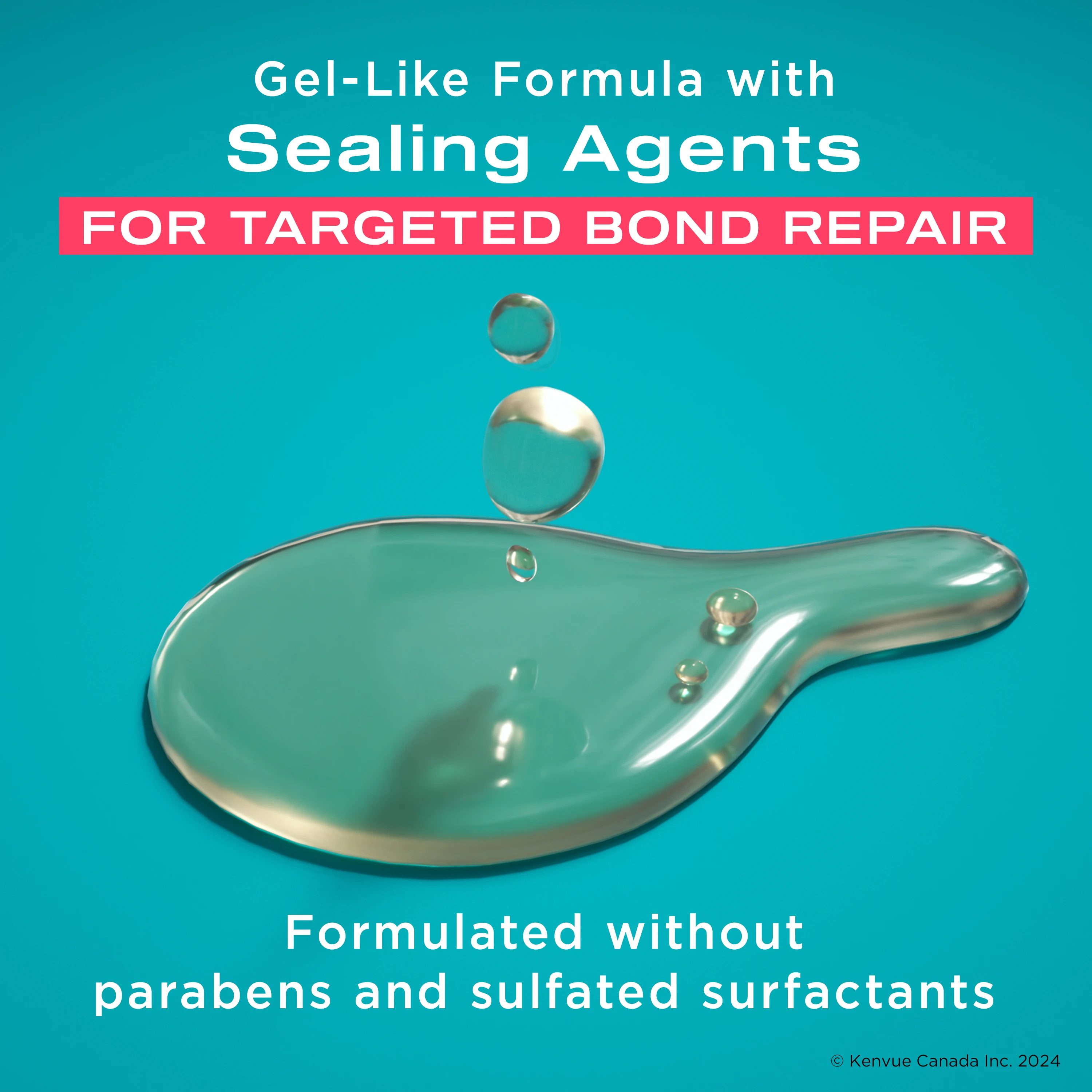  OGX® Bond Protein Repair Hair Serum drops on a blue background
