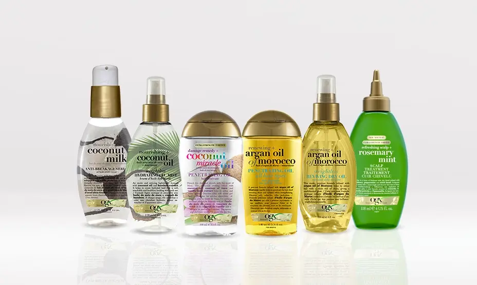 Une bannière présentant six produits de soins capillaires 