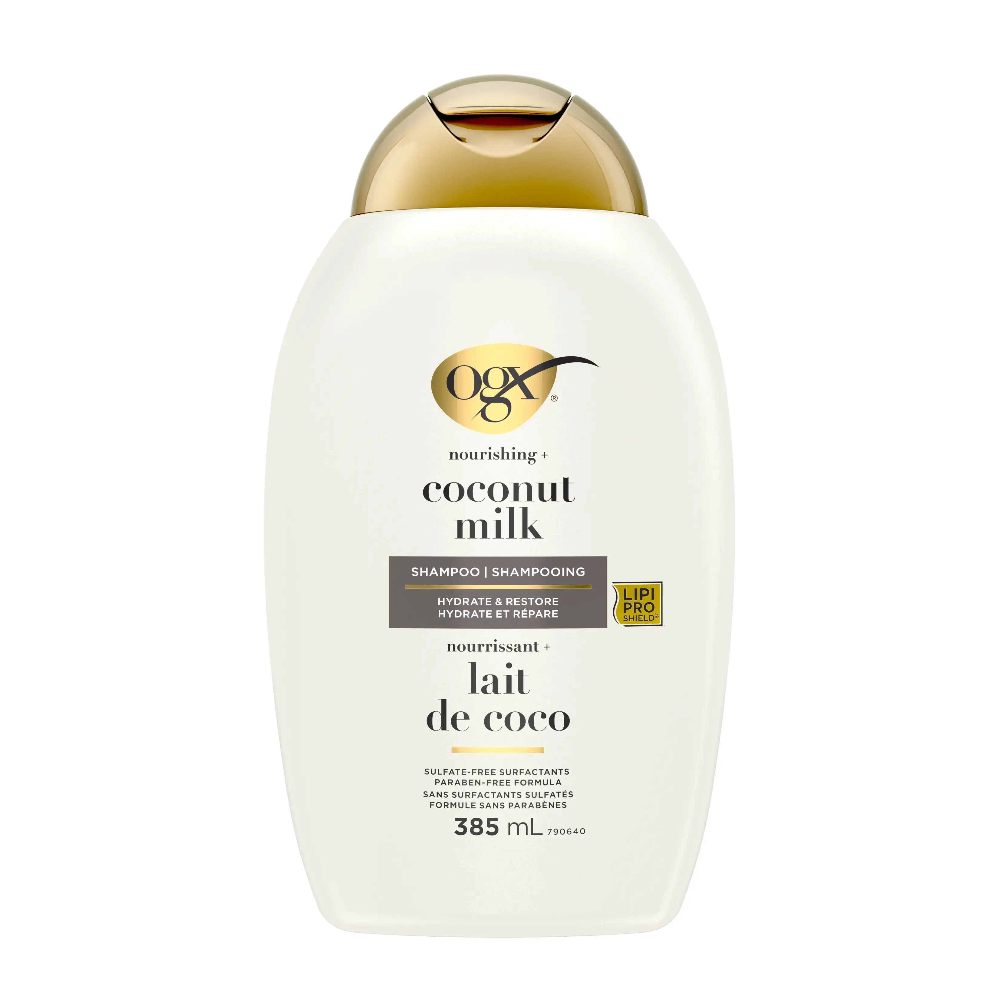Front shot of OGX® Nourishing+ Coconut Milk Shampoo, 385 mL bottle