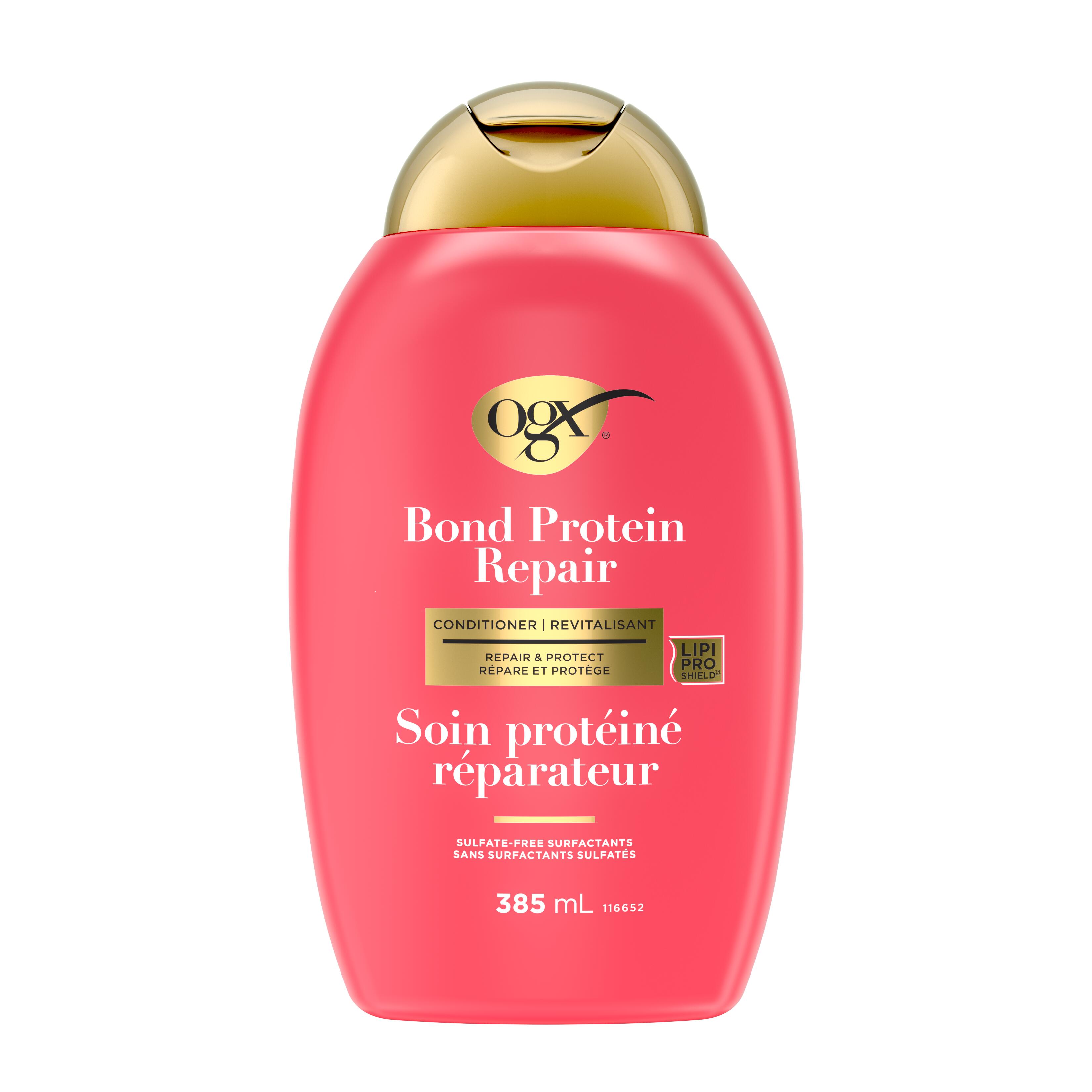 Vue avant du revitalisant Soin protéiné réparateur OGX®, bouteille de 385 mL