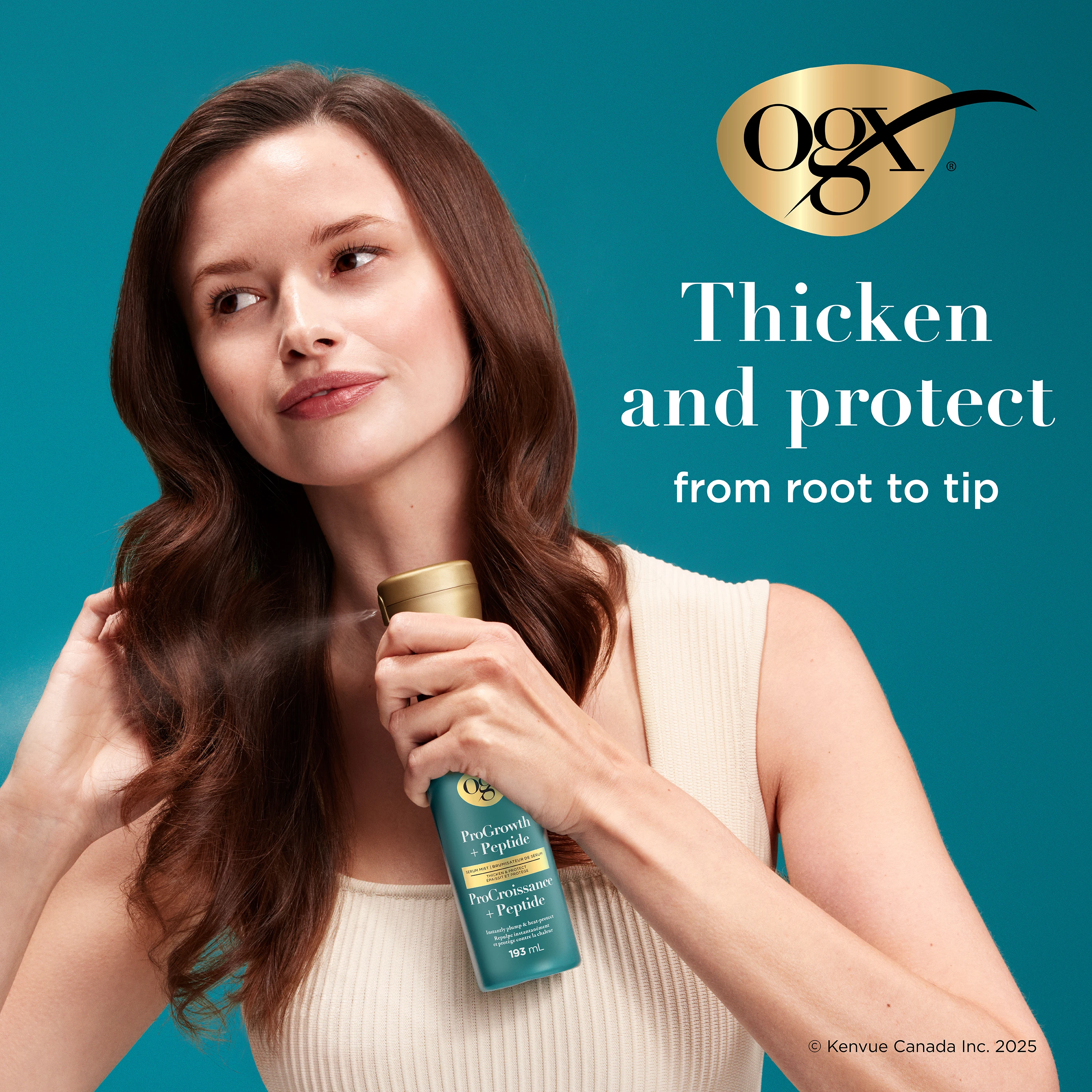 Enhanced digital image of OGX® ProGrowth + Peptide Serum Mist, 193mL​ spray bottle
