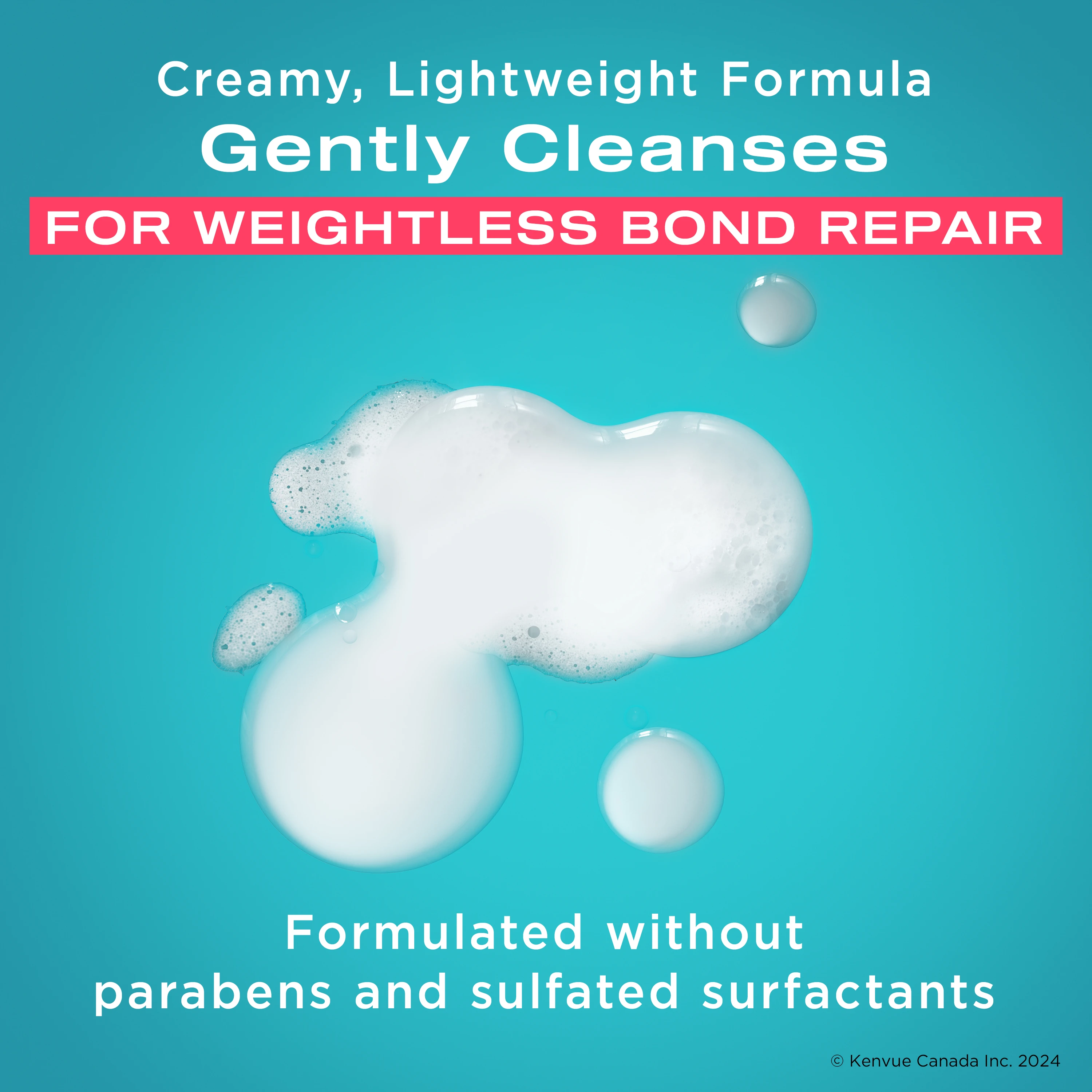  OGX® Bond Protein Repair Shampoo smear on a blue background