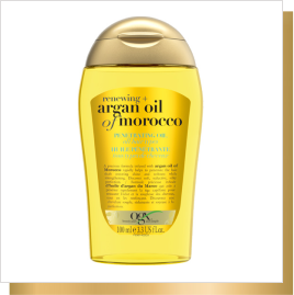 Photo de face de l’huile pénétrante OGX® huile d’argan du Maroc + renouvelante pour tous les types de cheveux, 100 ml