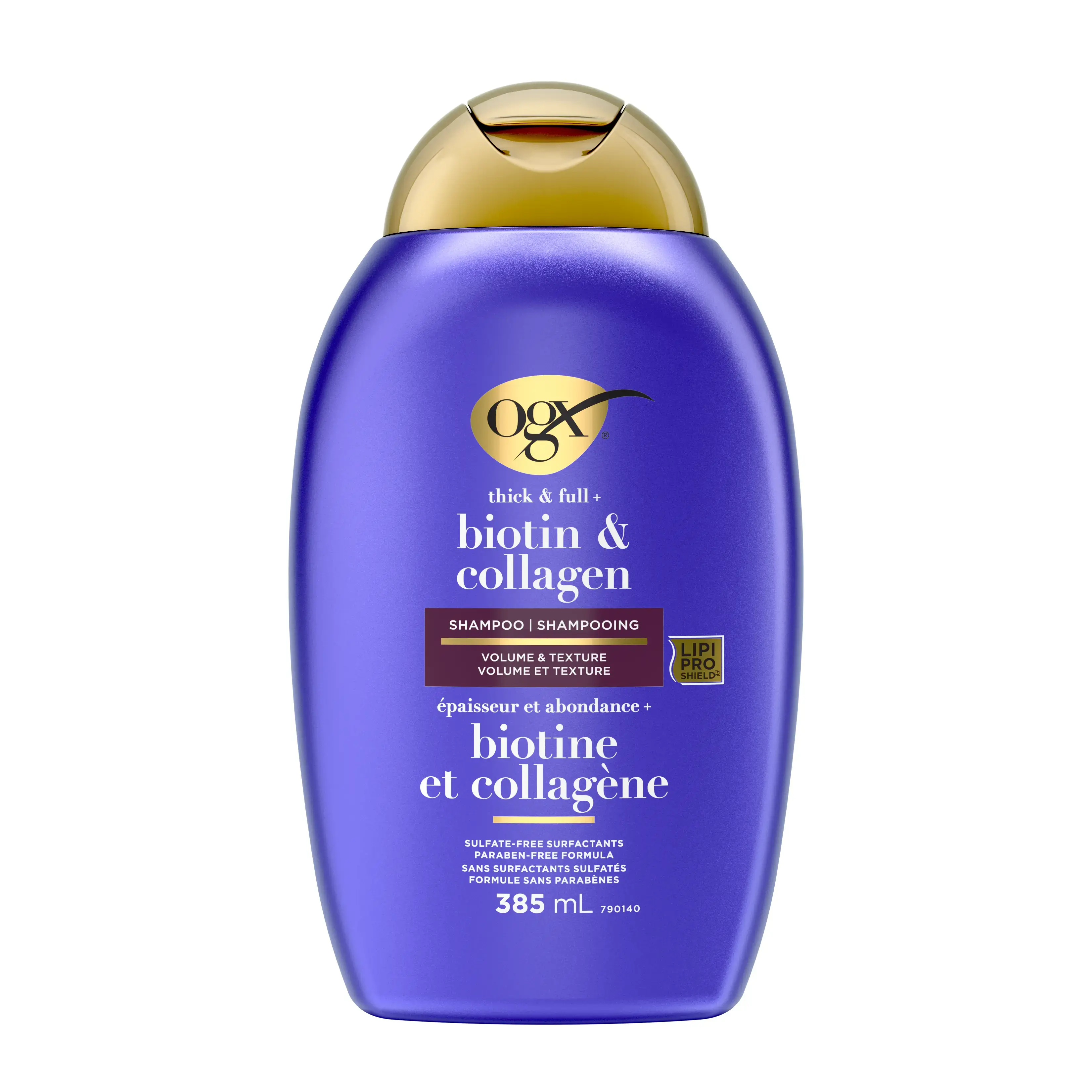 Front shot of OGX® Thick & Full+ Biotin & Collagen Volumizing Shampoo, 385mL, squeeze bottle