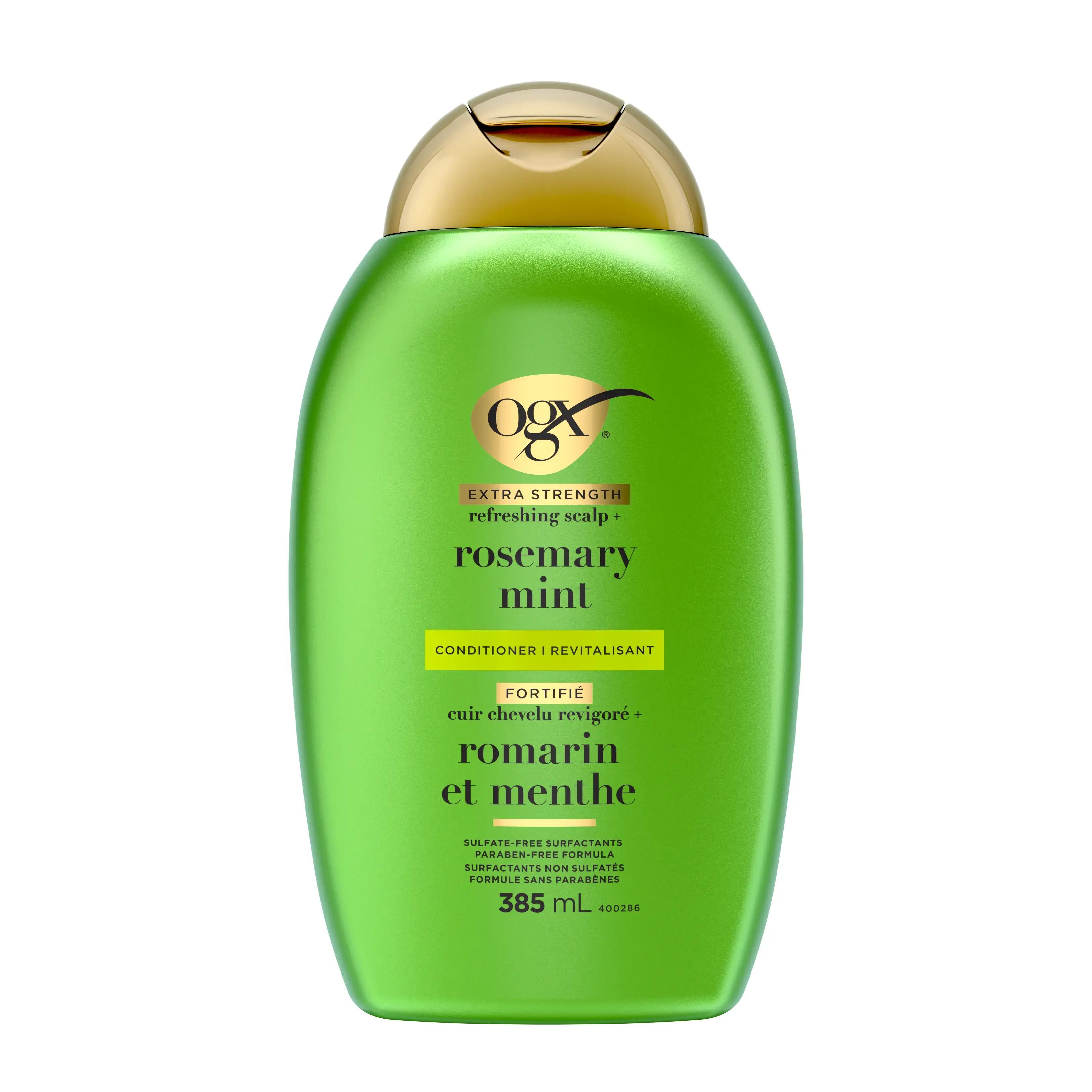 Vue de face shampooing volumisant épaisseur et abondance + biotine et collagène OGX®, 385 ml, bouteille compressible