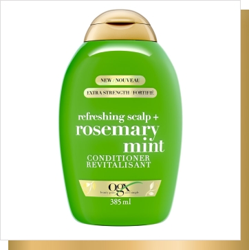 Avant du flacon de 385 ml du revitalisant OGX® Refreshing Scalp+ Rosemary Mint (Rafraîchit et Purifie)