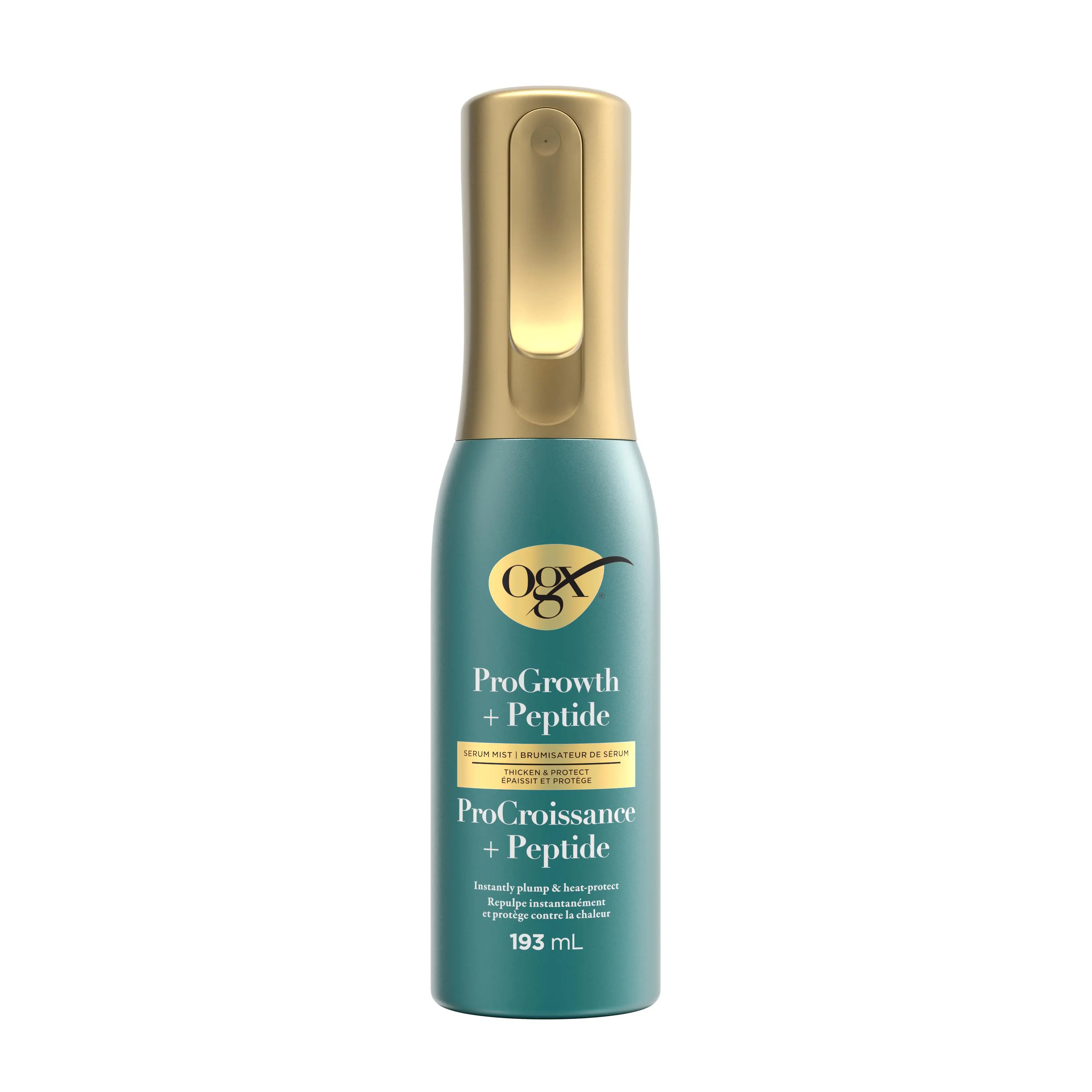 Front shot of OGX® ProGrowth + Peptide Serum Mist, 193mL​ spray bottle​
