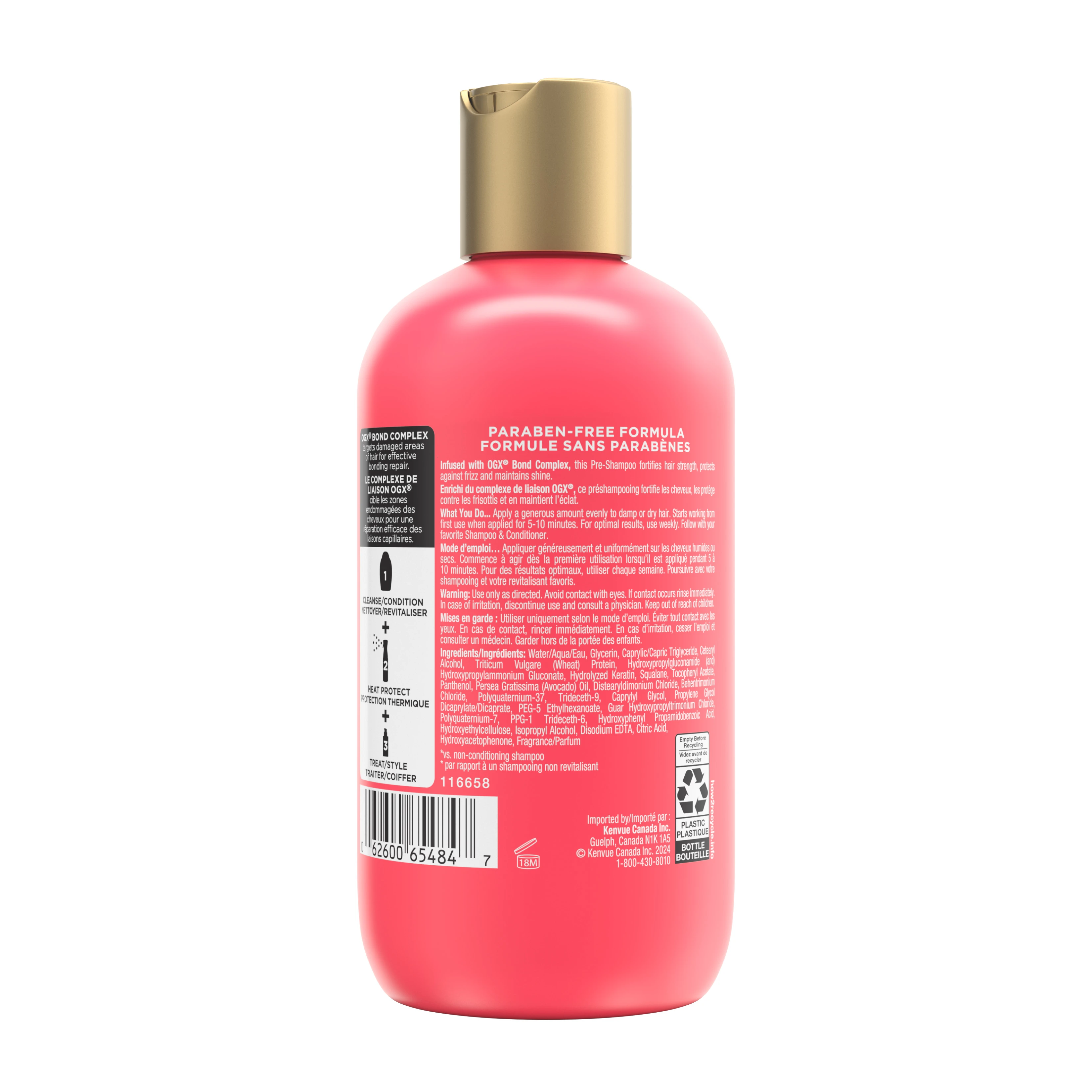 Back shot of OGX® Bond Protein Pre-Shampoo, 250 mLbottle