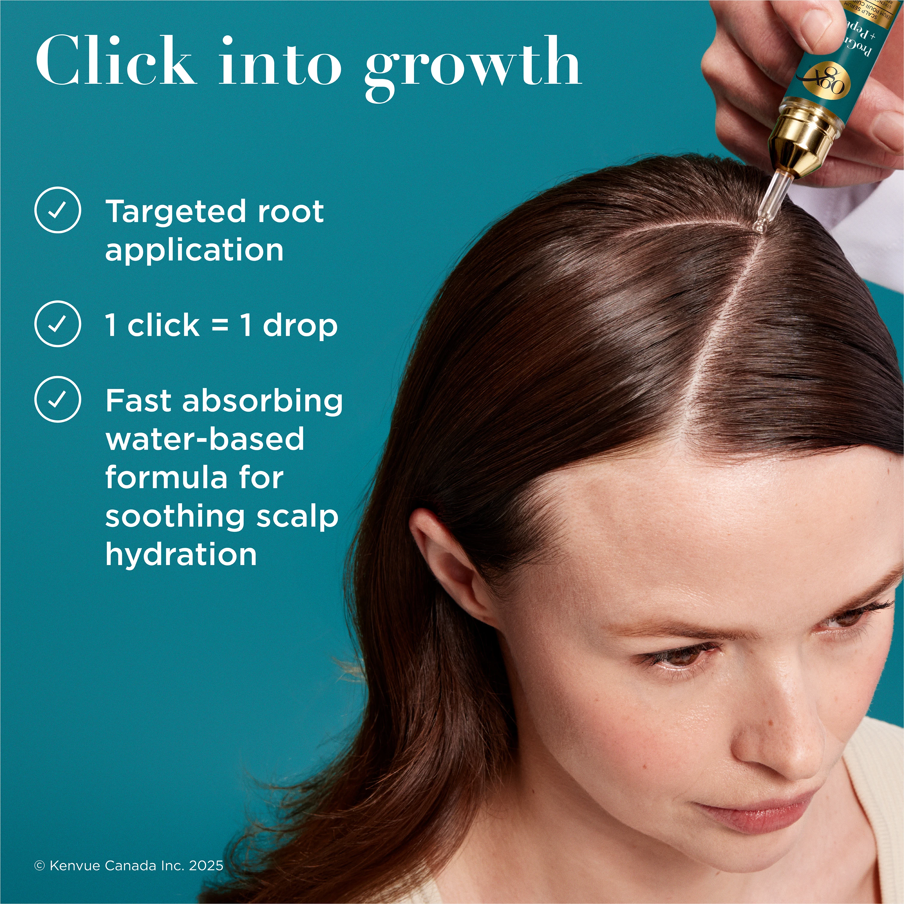 Enhanced digital image of OGX® ProGrowth + Peptide Scalp Serum 10mL bottle next to its packaging