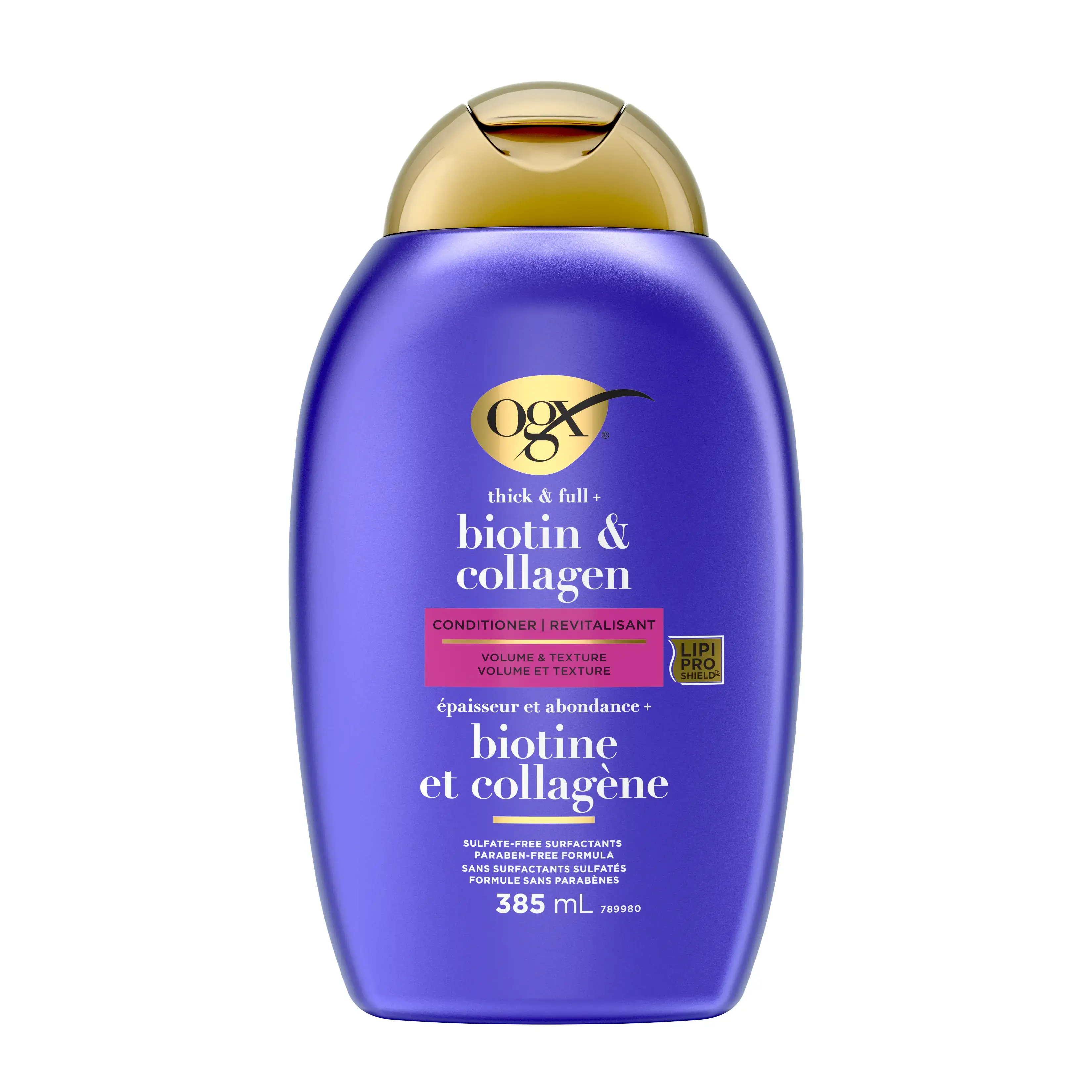 Front shot of OGX® Thick & Full+ Biotin & Collagen Volumizing Conditioner, 385mL, squeeze bottle