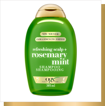 Avant du flacon de 385 ml du shampooing OGX® Refreshing Scalp+ Rosemary Mint (Rafraîchit et Purifie)