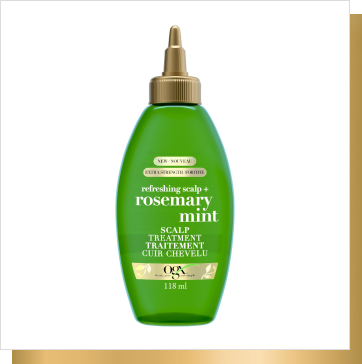 Avant du flacon de 118 ml du traitement pour le cuir chevelu OGX® Refreshing Scalp+ Rosemary Mint (Rafraîchit et Purifie)