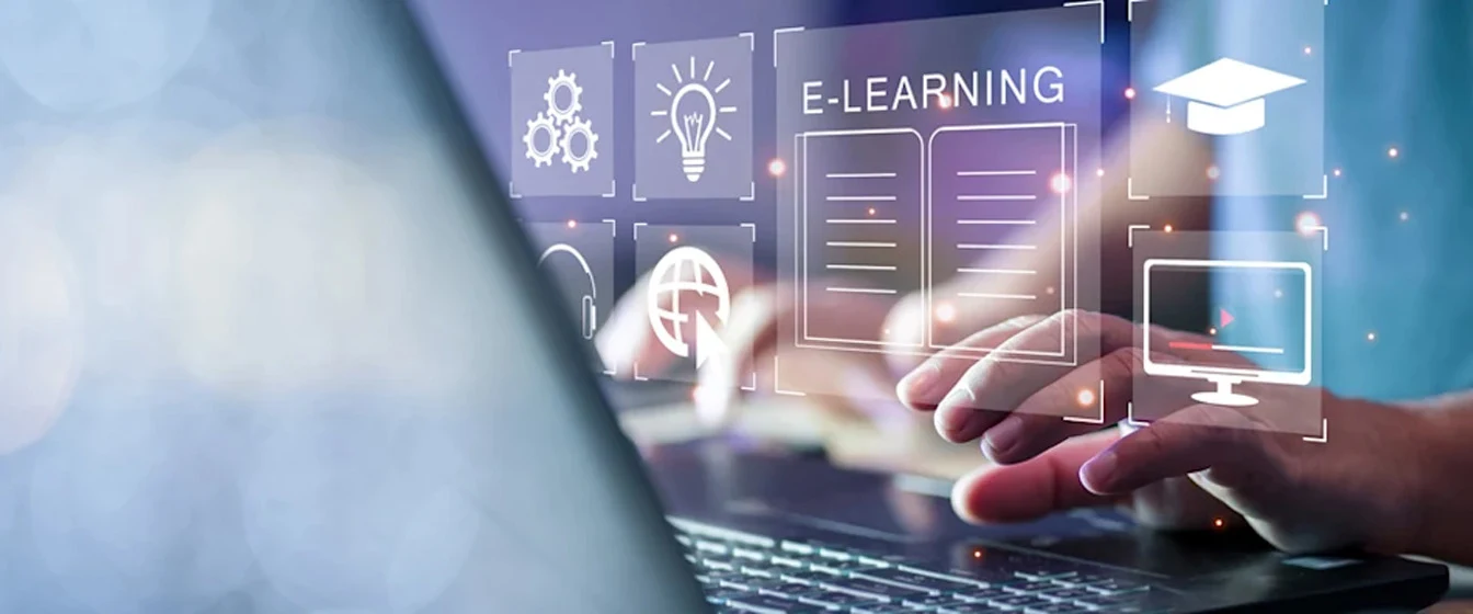 Man use Online education training and e-learning webinar on internet for personal development and professional qualifications.