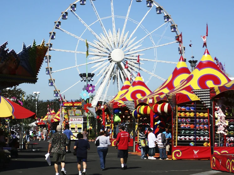 Fairground with ferris wheel