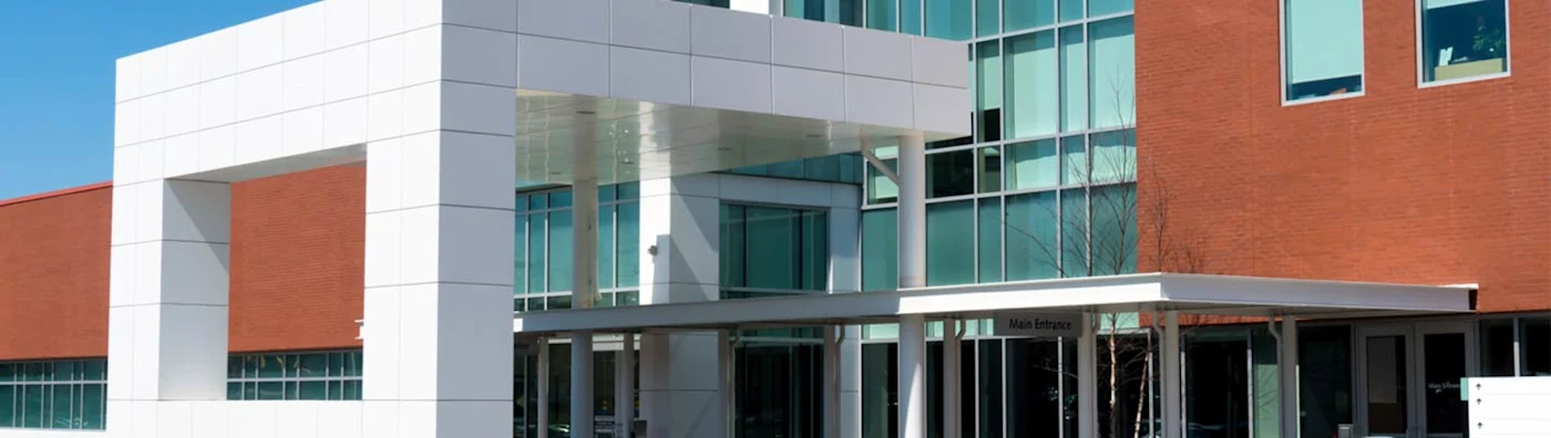 Exterior image of a commercial building, cropped does not show full image