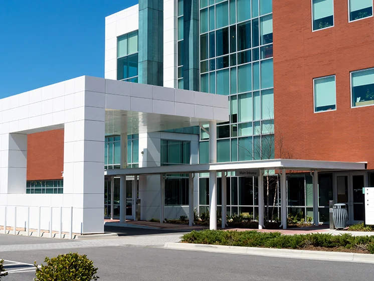 Exterior image of a commercial building, cropped does not show full image