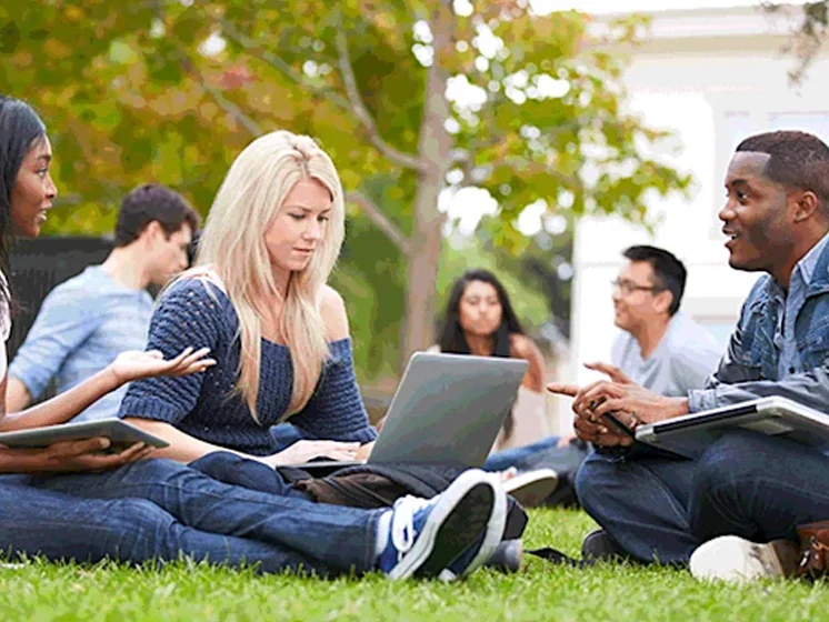Split frame Intercollegiate scenes: sports and studying on the quad