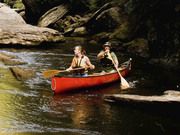 Two people kayaking.