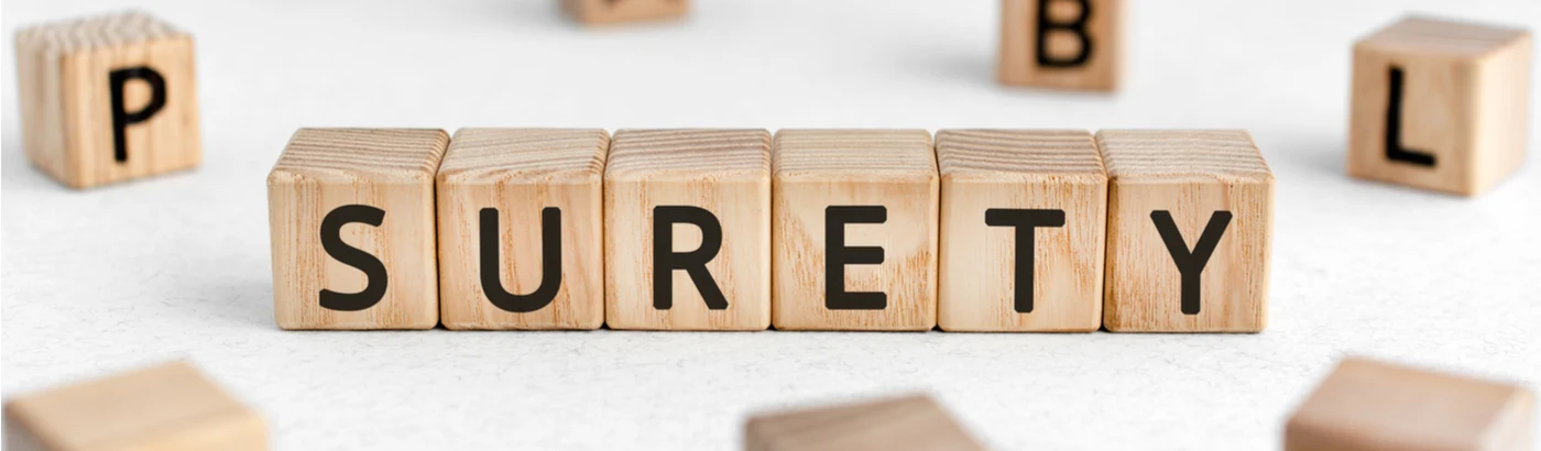 Wood blocks spelling the word "surety".