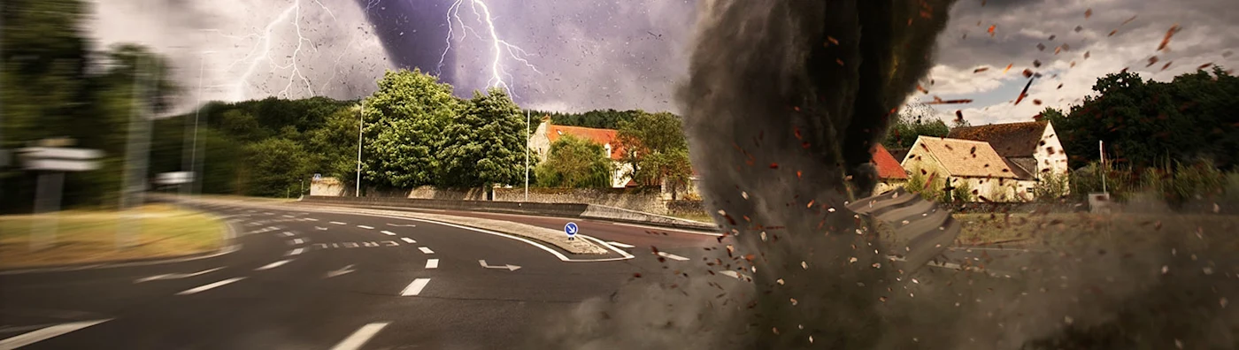Graphic Image of tornado and storm in a residential area