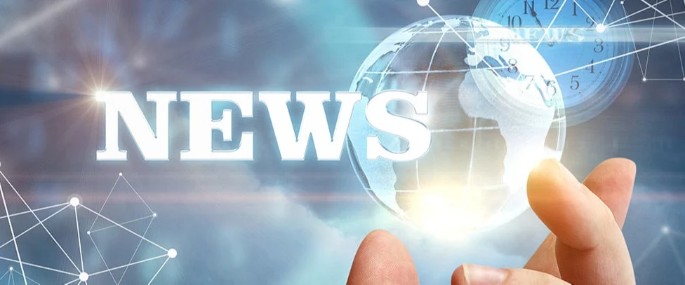 Futuristic “NEWS” graphic with globe, digital connections, and hand reaching toward it.