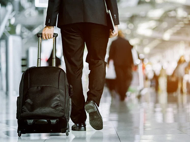 Floor level image of airport walkway