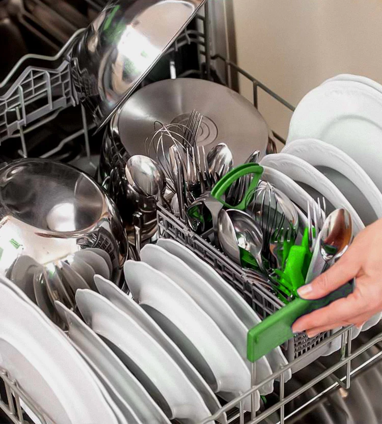 Silverware in a cutlery basket in dishwasher
