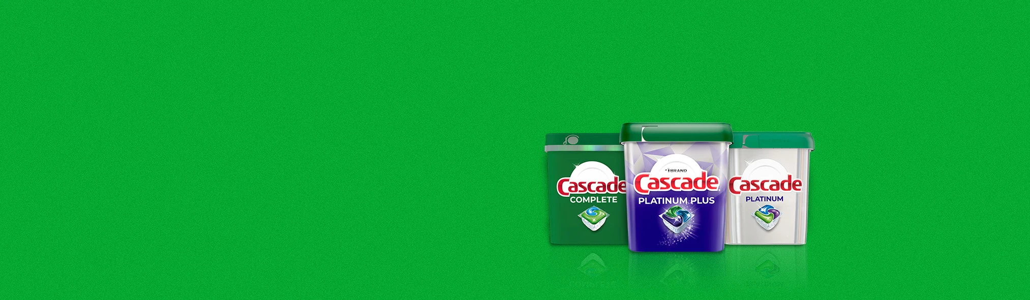 Cascade dishwashing pods, powder and gel detergent horizontal banner