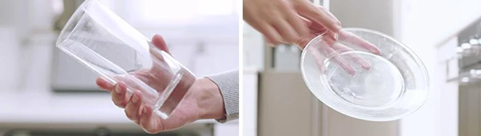 Cloudy clear glass bowl and drinking glass