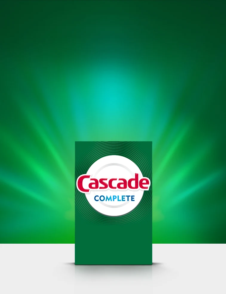 Cascade Complete powder dishwashing detergent horizontal banner