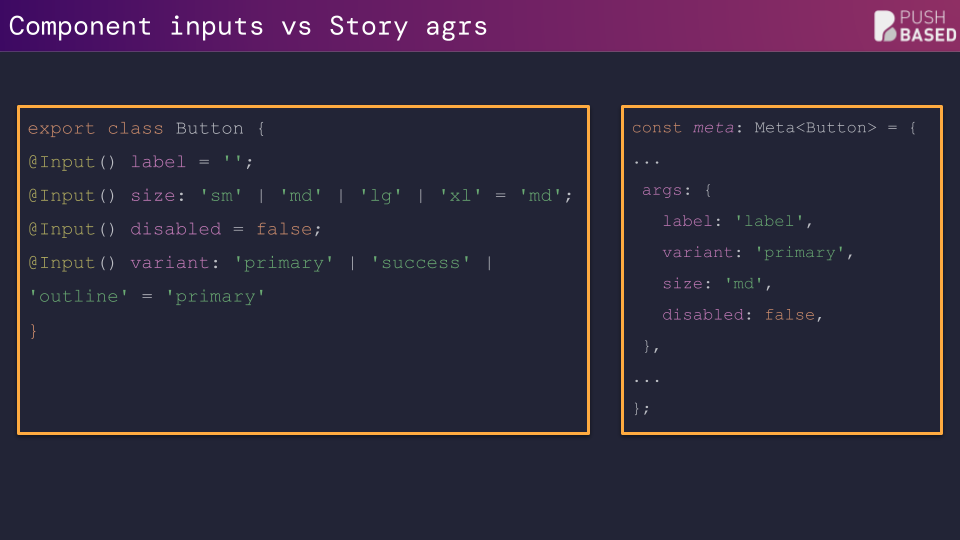 Components inputs vs Story Agrs