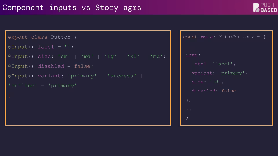 Components inputs vs Story Agrs