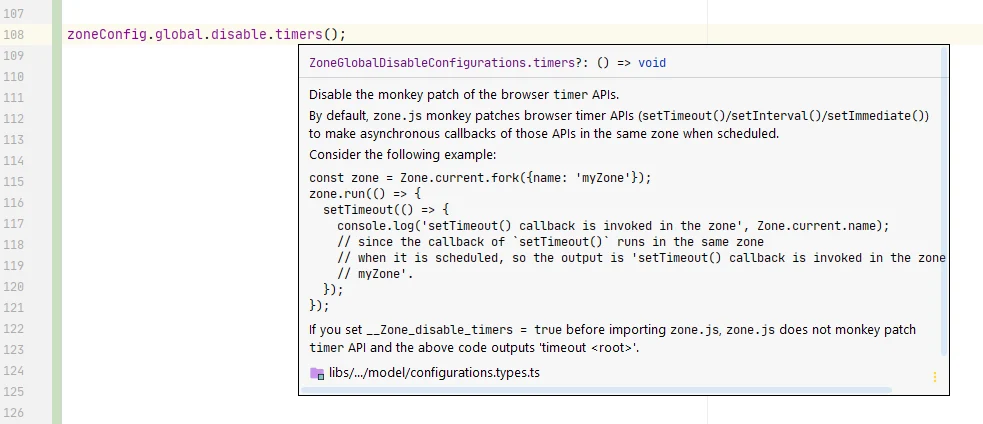 IDE documentation zoneConfig global-flags timers