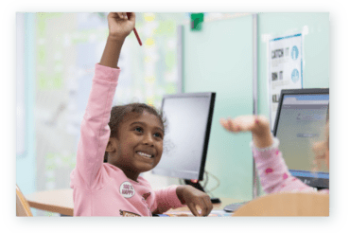 Child answering a question in Explore learning centre