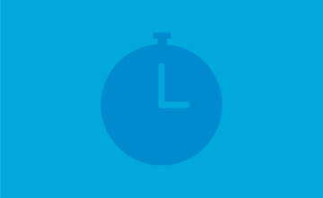 A timer icon on a blue background.